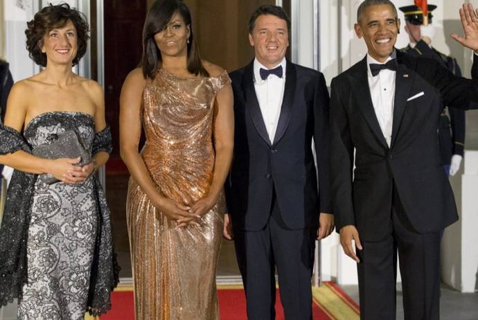Matteo Renzi con Agnese Landini con Barack e Michelle Obama